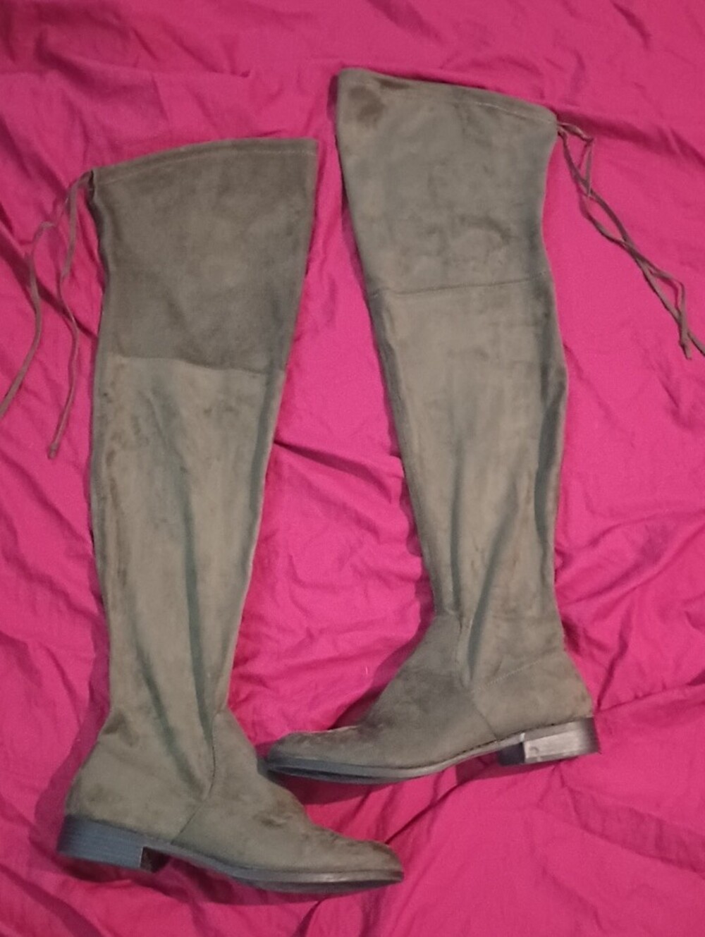 Hot Kiss Olive Green Suede Over-the-Knee Boots Woman's Size 10 Like New
